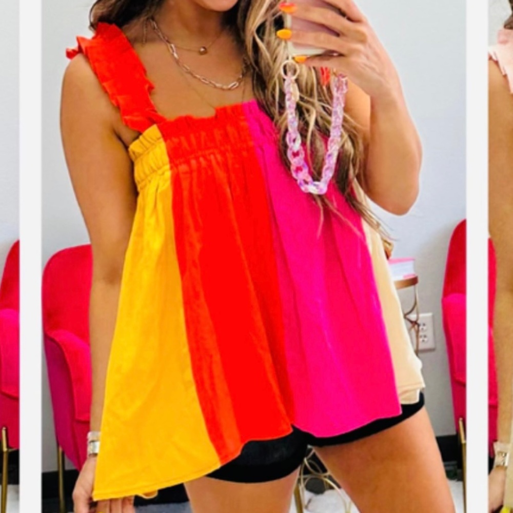 BiBi NWT SZ M Fuchsia/Coral/Yellow Color Block Tank Top